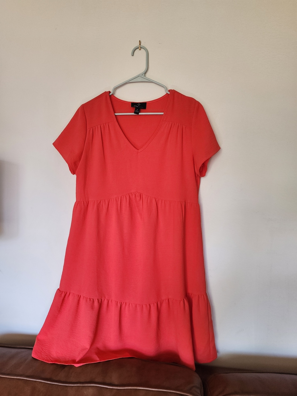 Ronni Nicole Coral V-Neck Tiered Mini Dress